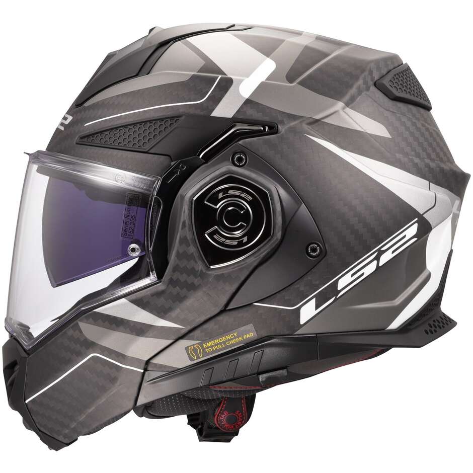 Casque de moto modulaire P/J en carbone LS2 FF901 ADVANT XC HORIZON gris argent