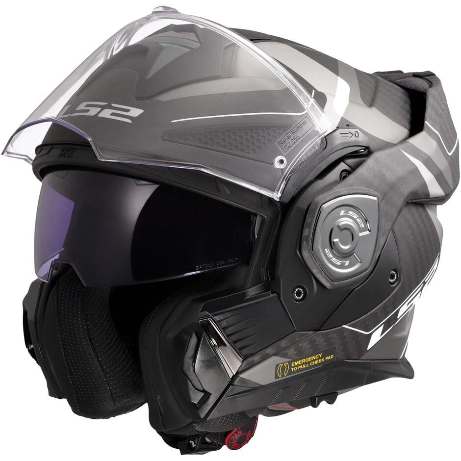 Casque de moto modulaire P/J en carbone LS2 FF901 ADVANT XC HORIZON gris argent