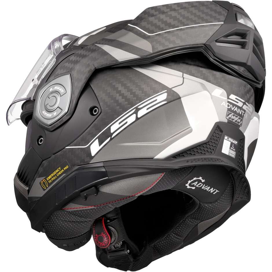 Casque de moto modulaire P/J en carbone LS2 FF901 ADVANT XC HORIZON gris argent