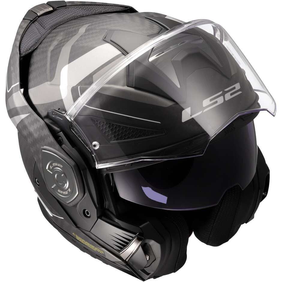 Casque de moto modulaire P/J en carbone LS2 FF901 ADVANT XC HORIZON gris argent
