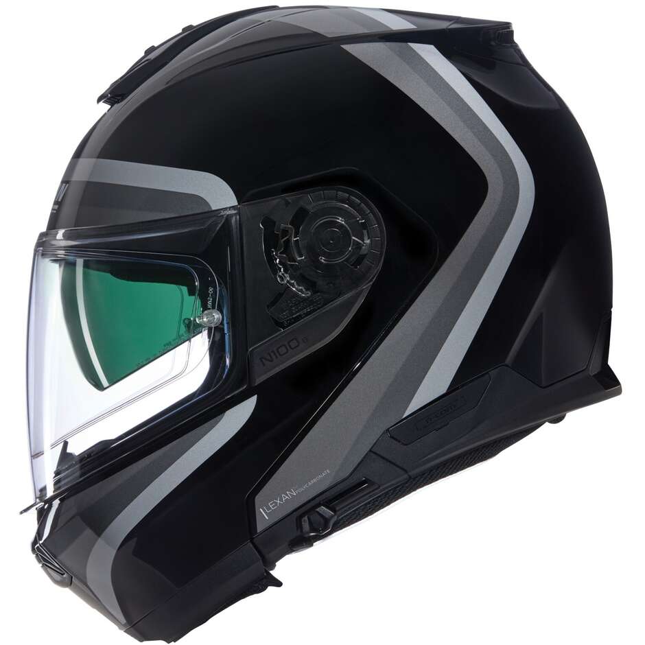 Casque de moto modulaire P/J Nolan N100-6 ABSOLUTE 349 Noir Argent Blanc