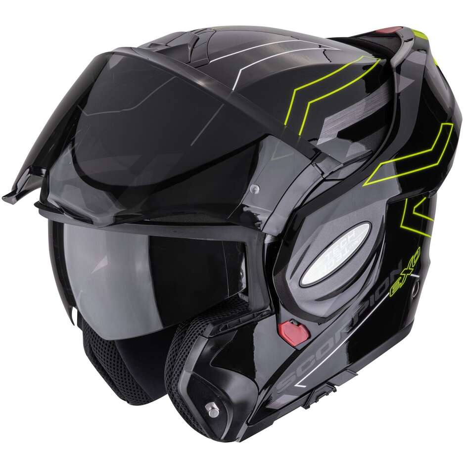 Casque de moto modulaire P/J Scorpion EXO-TECH EVO CONQUER noir jaune fluo
