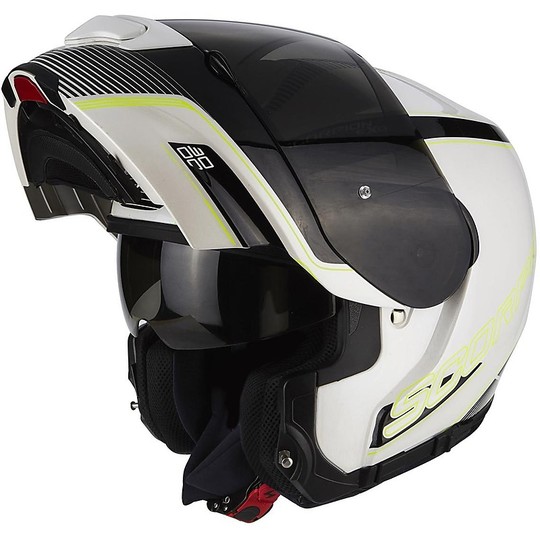 Casque de moto modulaire Scorpion Exo-3000 Air Stroll Pearl White Neon Yellow