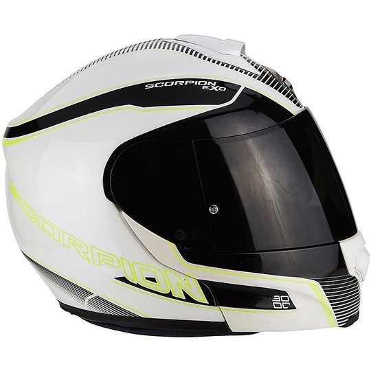Casque de moto modulaire Scorpion Exo-3000 Air Stroll Pearl White Neon Yellow