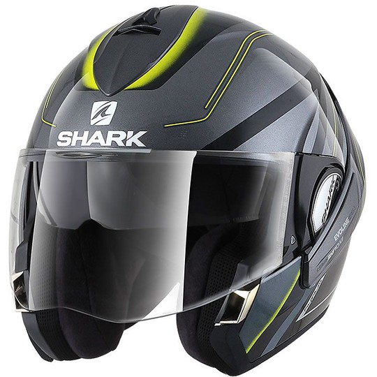 Casque de moto modulaire Shark EVOLINE 3 HYRIUM Anthracite Noir Jaune