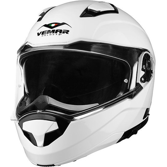 Casque de moto modulaire Vemar SHARKI Solid Glossy White