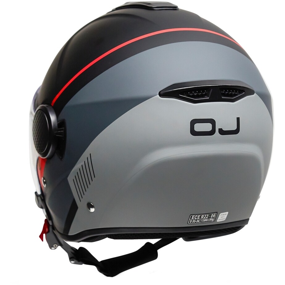 Casque de moto OJ VIAGGIO Jet Gris à rayures rouges