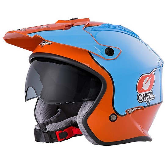 Casque de moto Oneal Volt Jet avec visière bleu orange GULF