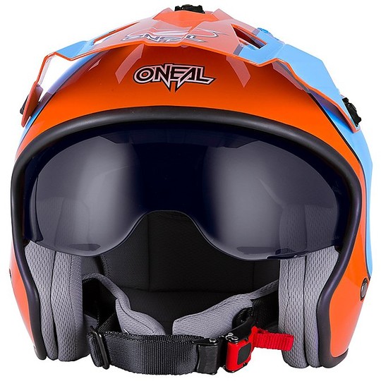 Casque de moto Oneal Volt Jet avec visière bleu orange GULF