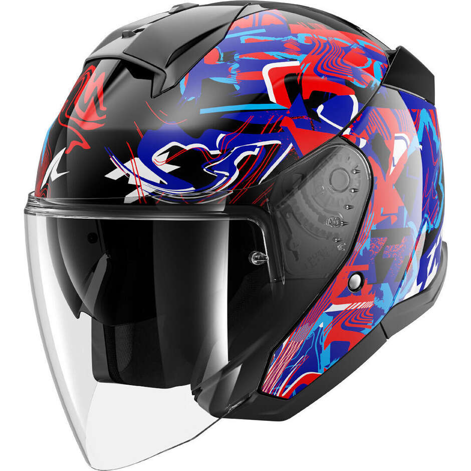 Casque de moto Shark SKWAL JET PRANZ Jet Noir Bleu Rouge