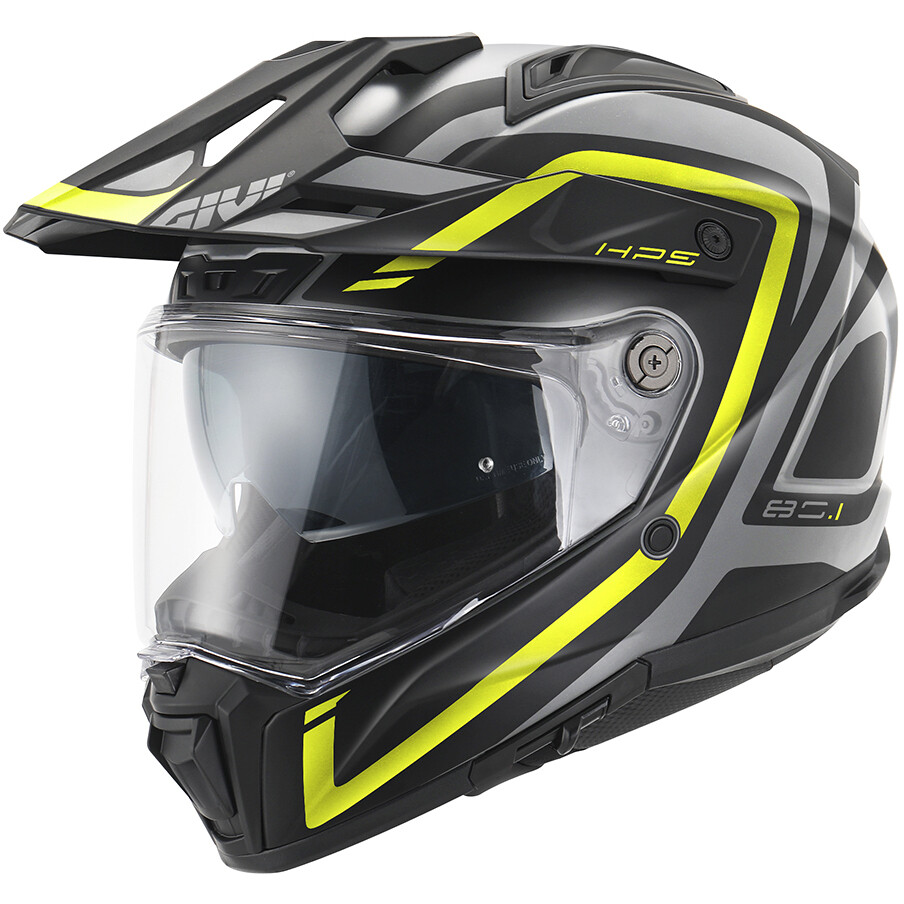 Casque de moto tout-terrain Givi 80.1 Fiber APEX gris mat noir jaune