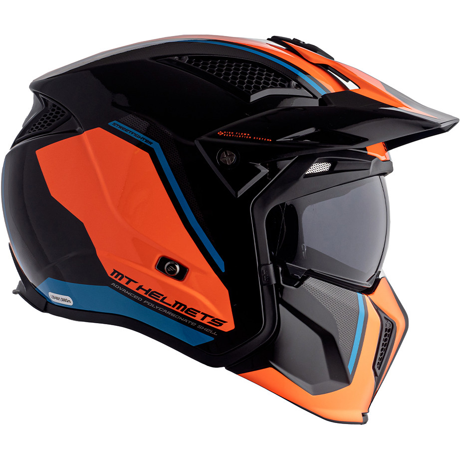 Casque de moto Trial Mt Helmet STREETFIGHTER Exrta Sv TWIN A4 Orange Fluo