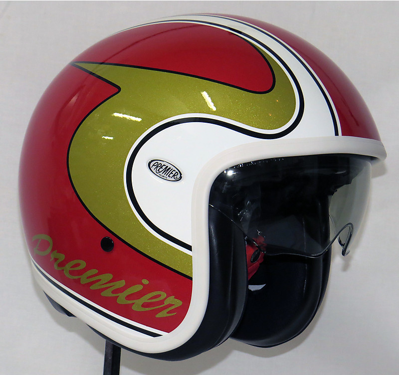 Casque moto vintage jet premier en fibre avec visière intégrée U2 Rouge  Vente en Ligne 