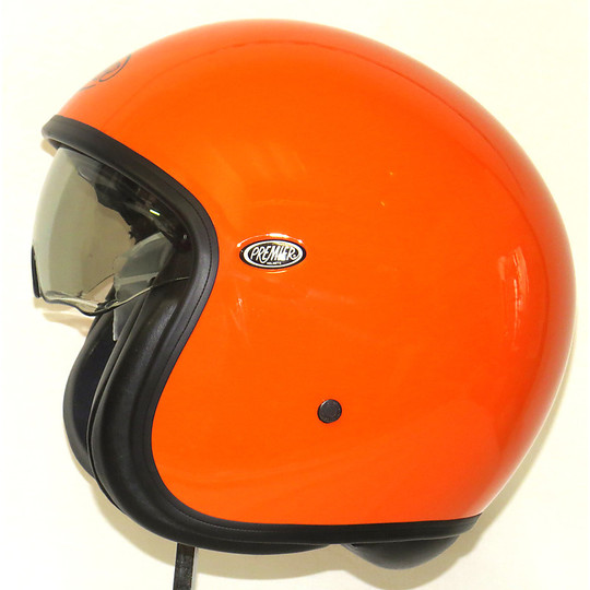 Casque de moto vintage en fibre de jet vintage avec visière intégrée Orange brillant