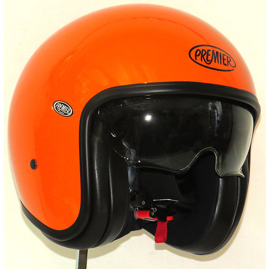 Casque de moto vintage en fibre de jet vintage avec visière intégrée Orange brillant
