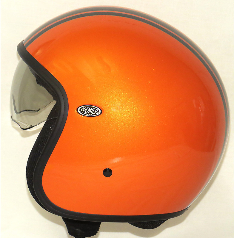 Casque de moto vintage jet fibre premier avec visière T orange intégrée  Vente en Ligne 