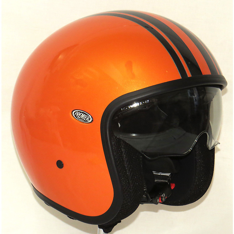 Casque de moto vintage jet fibre premier avec visière T orange