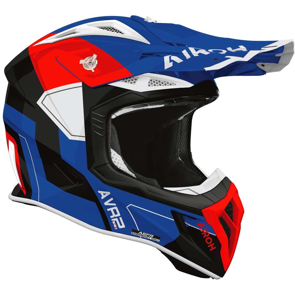 Casque de motocross enduro Airoh AVIATOR ACE 2 SHIELD bleu brillant rouge