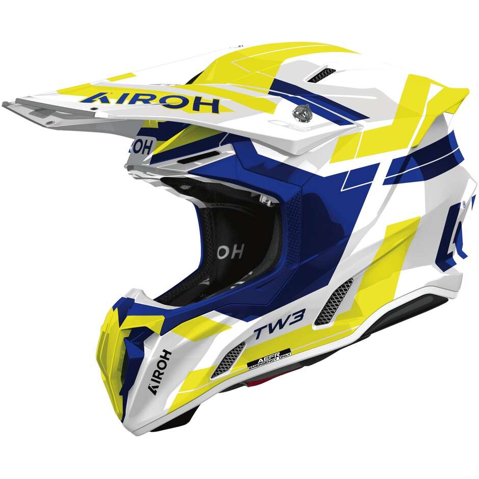 Casque de motocross enduro Airoh TWIST 3 DYNASTY, bleu brillant et jaune