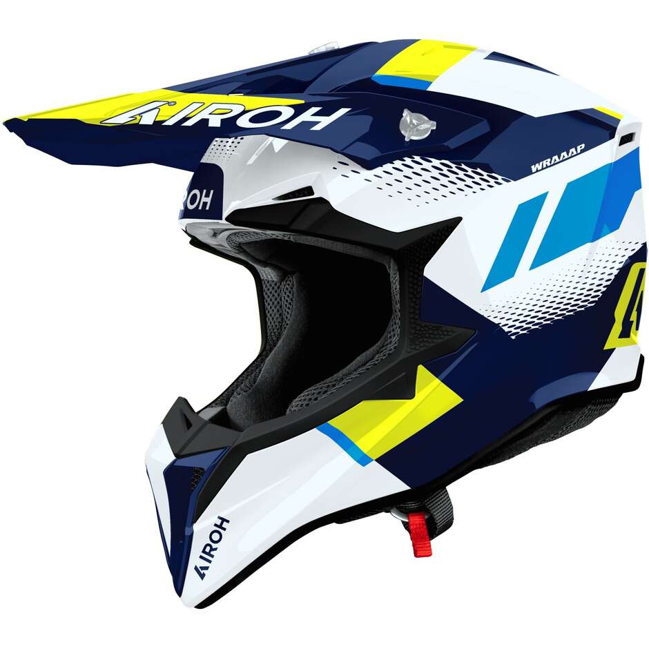Casque de motocross enduro Airoh WRAAAP VISION Jaune brillant Bleu