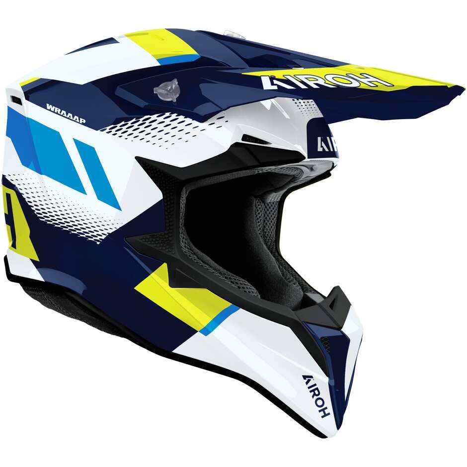 Casque de motocross enduro Airoh WRAAAP VISION Jaune brillant Bleu