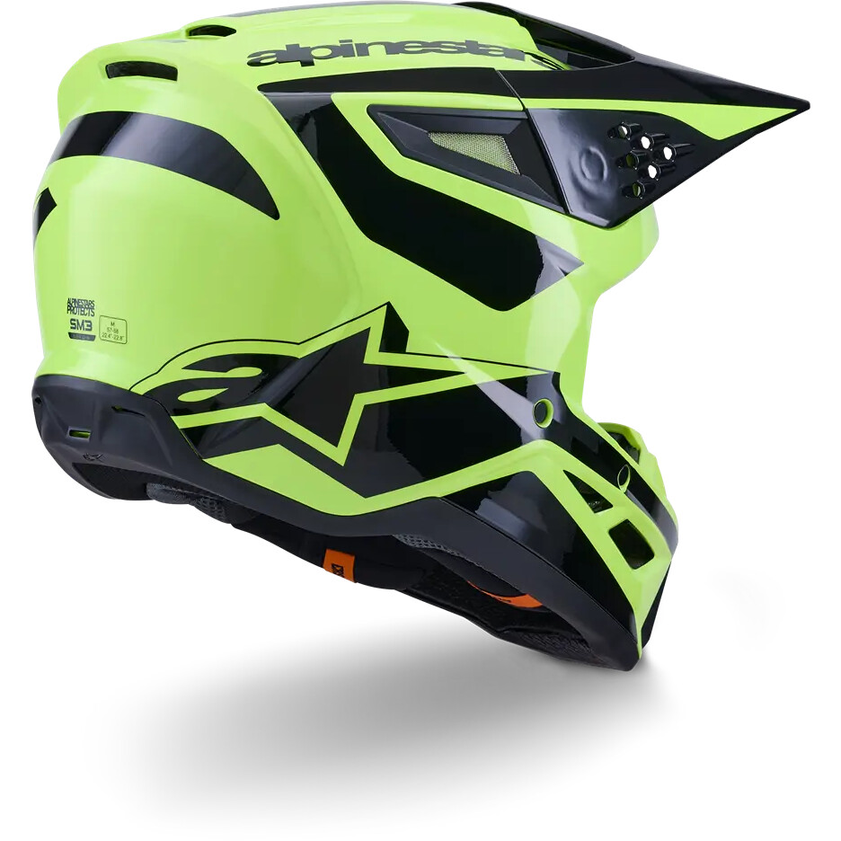 Casque de motocross enduro Alpinestars SM3 Heat ECE06, jaune fluo, noir brillant
