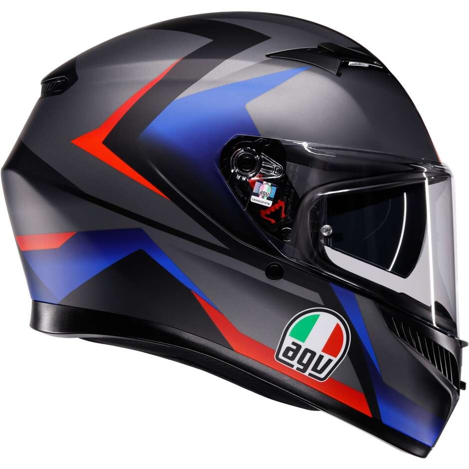 Casque intégral de moto AGV K3 STRIGA Noir mat Bleu Rouge