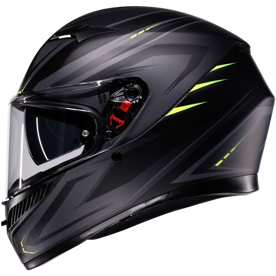Casque intégral de moto AGV K3 SYTH, noir mat, jaune fluorescent