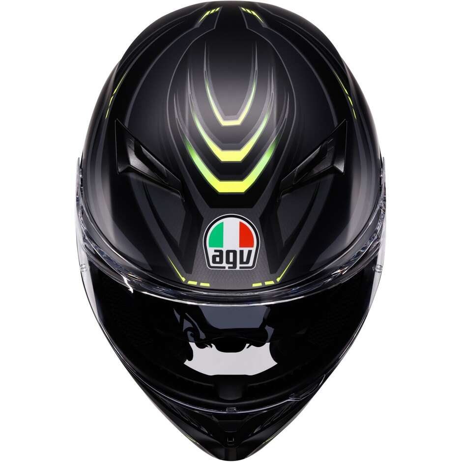 Casque intégral de moto AGV K3 SYTH, noir mat, jaune fluorescent