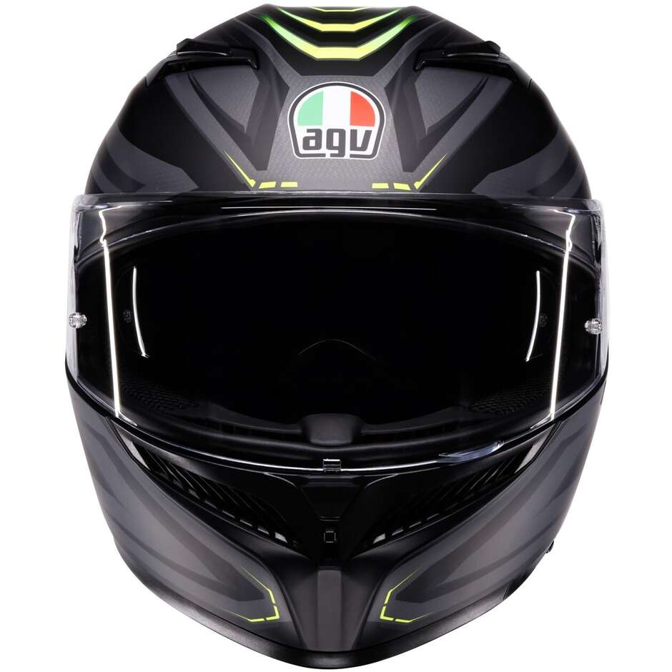 Casque intégral de moto AGV K3 SYTH, noir mat, jaune fluorescent