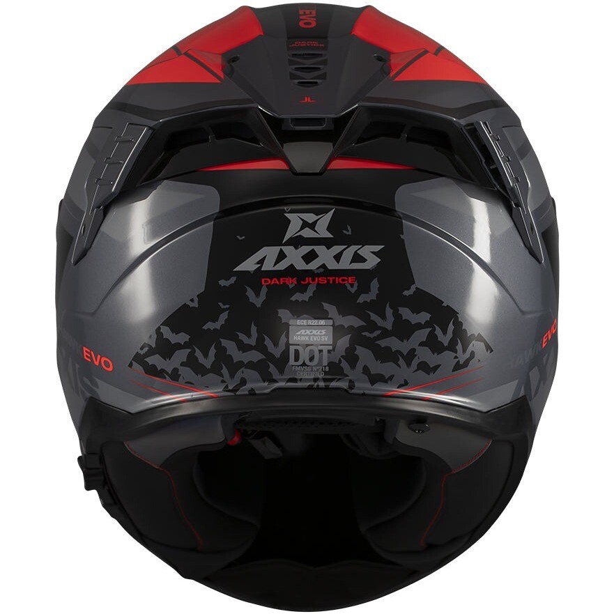 Casque intégral de moto Axxis FF122SV Hawk Evo SV Dark Justice C4 Noir Rouge	