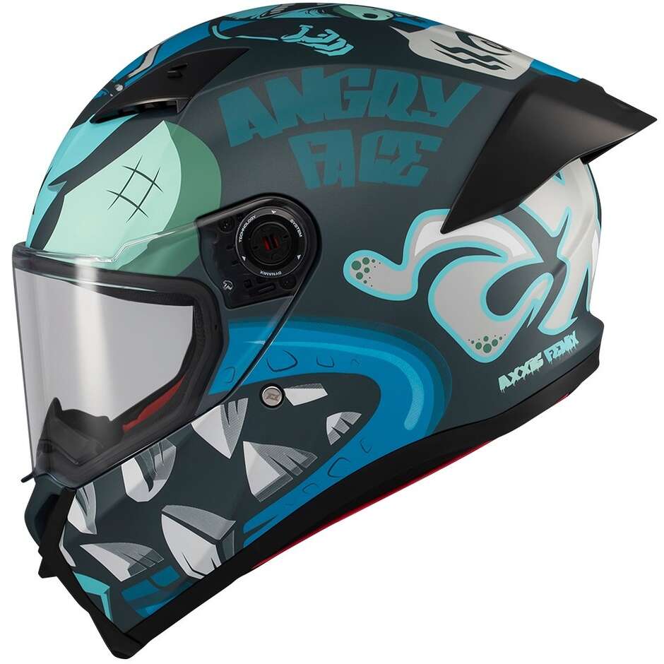 Casque intégral de moto Axxis FF132 Fenix Angry Face C7, bleu clair