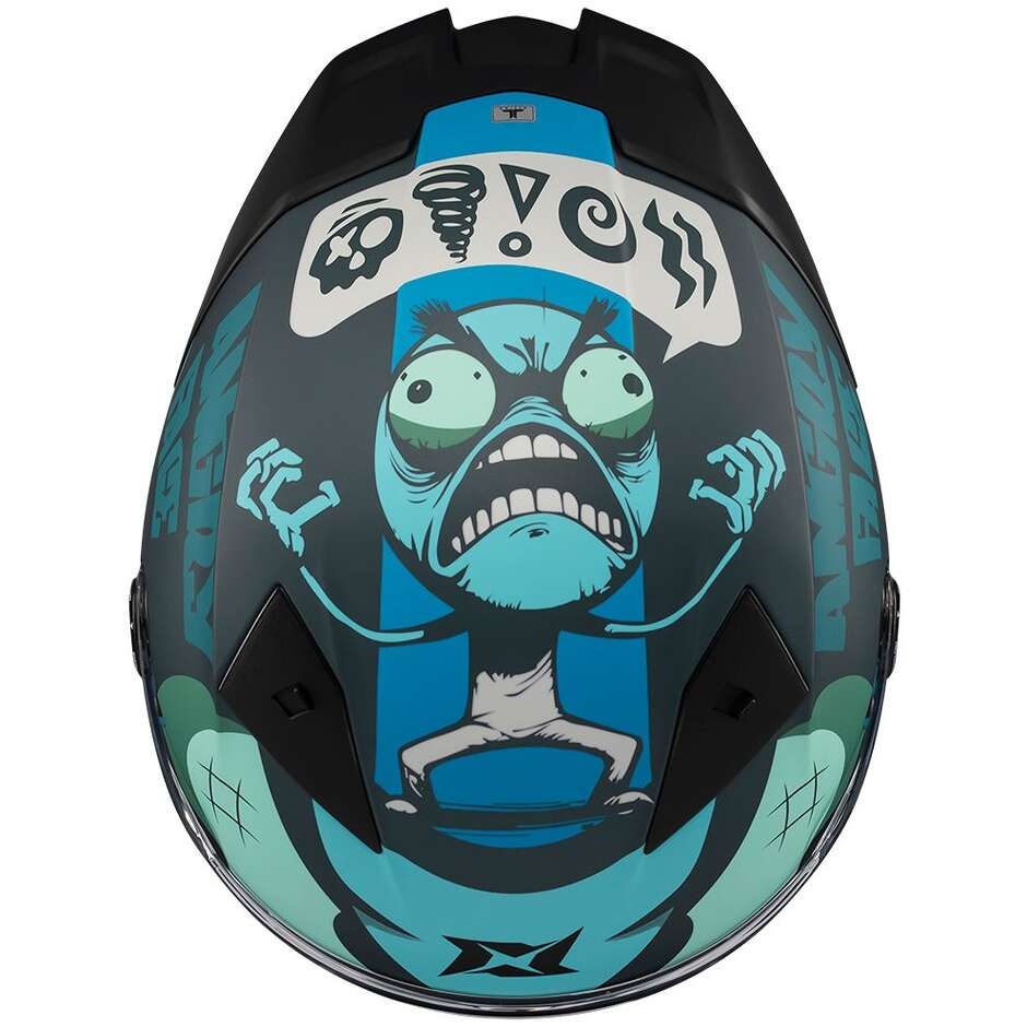 Casque intégral de moto Axxis FF132 Fenix Angry Face C7, bleu clair