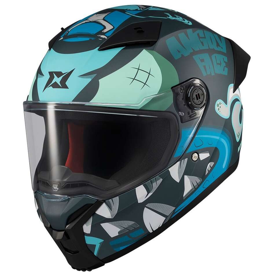 Casque intégral de moto Axxis FF132 Fenix Angry Face C7, bleu clair