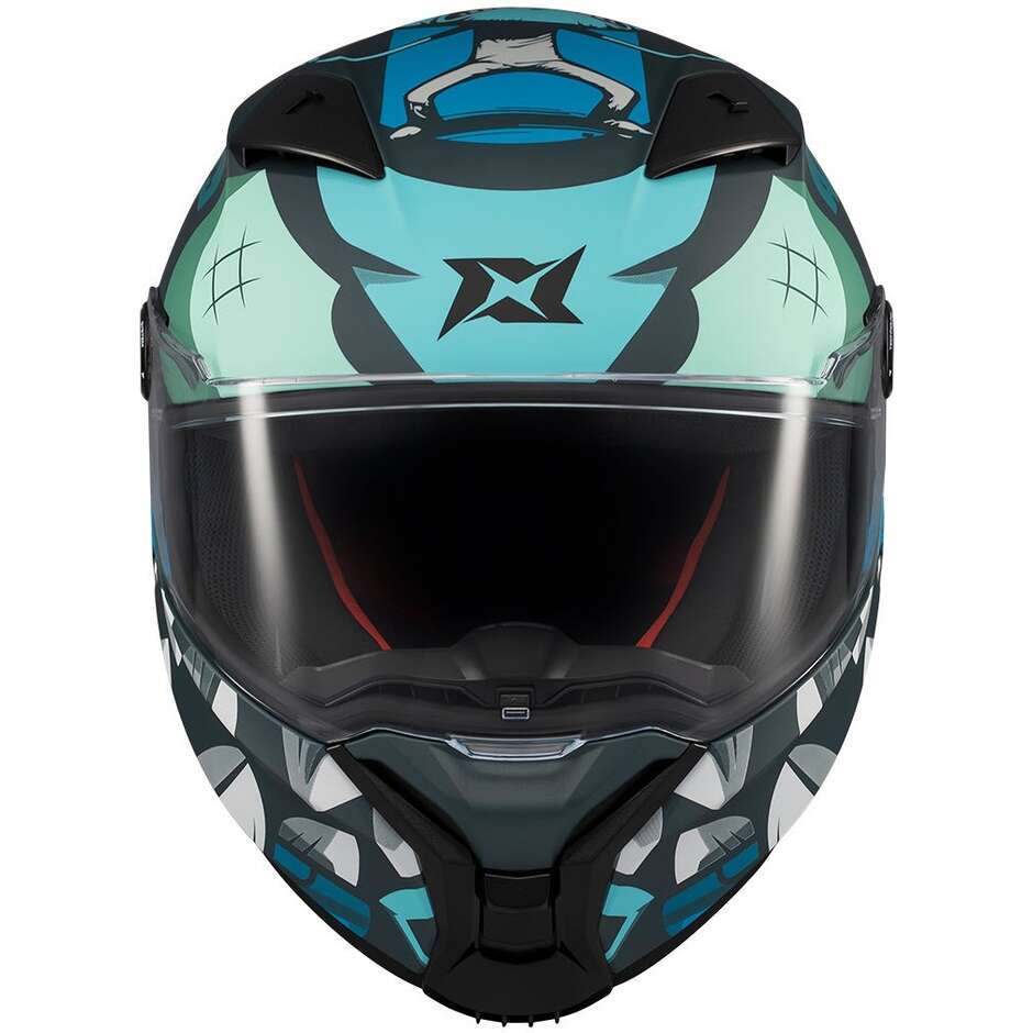 Casque intégral de moto Axxis FF132 Fenix Angry Face C7, bleu clair