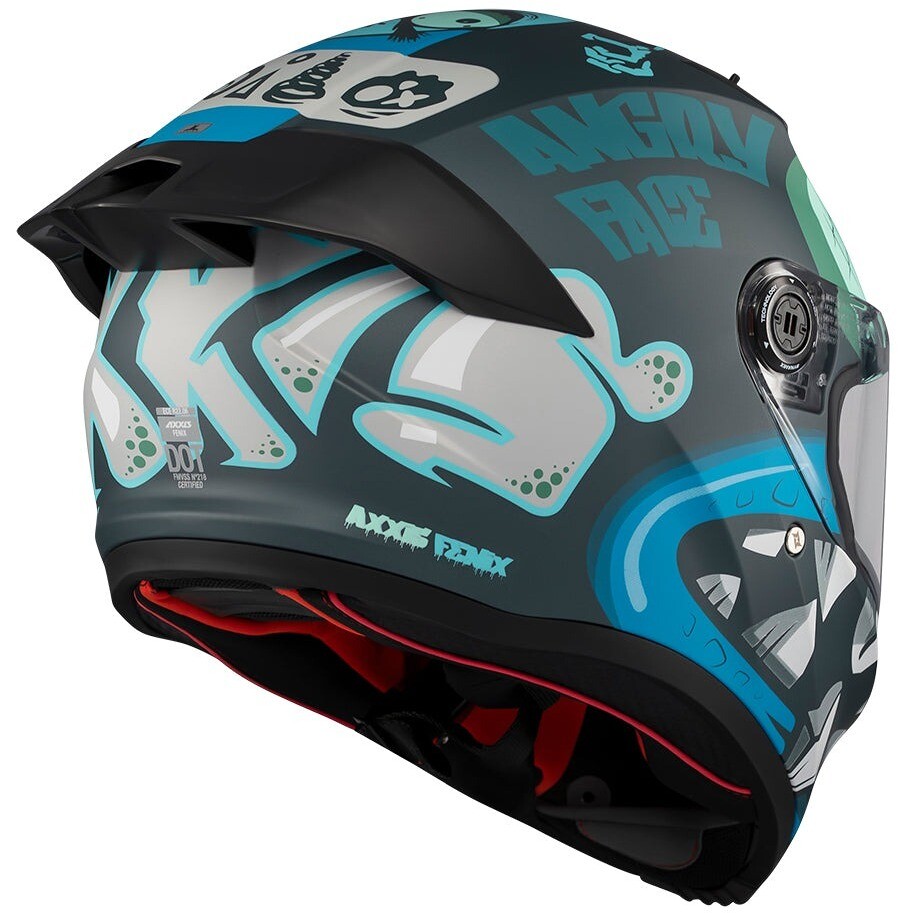 Casque intégral de moto Axxis FF132 Fenix Angry Face C7, bleu clair