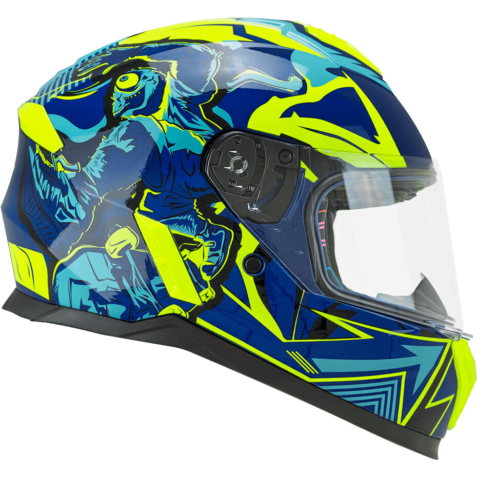 Casque intégral de moto CGM 265X MICRO MONSTER pour enfants, bleu, jaune fluo