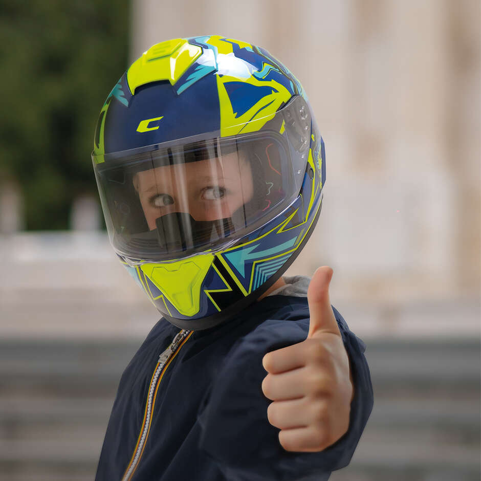 Casque intégral de moto CGM 265X MICRO MONSTER pour enfants, bleu, jaune fluo