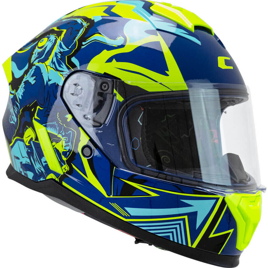 Casque intégral de moto CGM 265X MICRO MONSTER pour enfants, bleu, jaune fluo