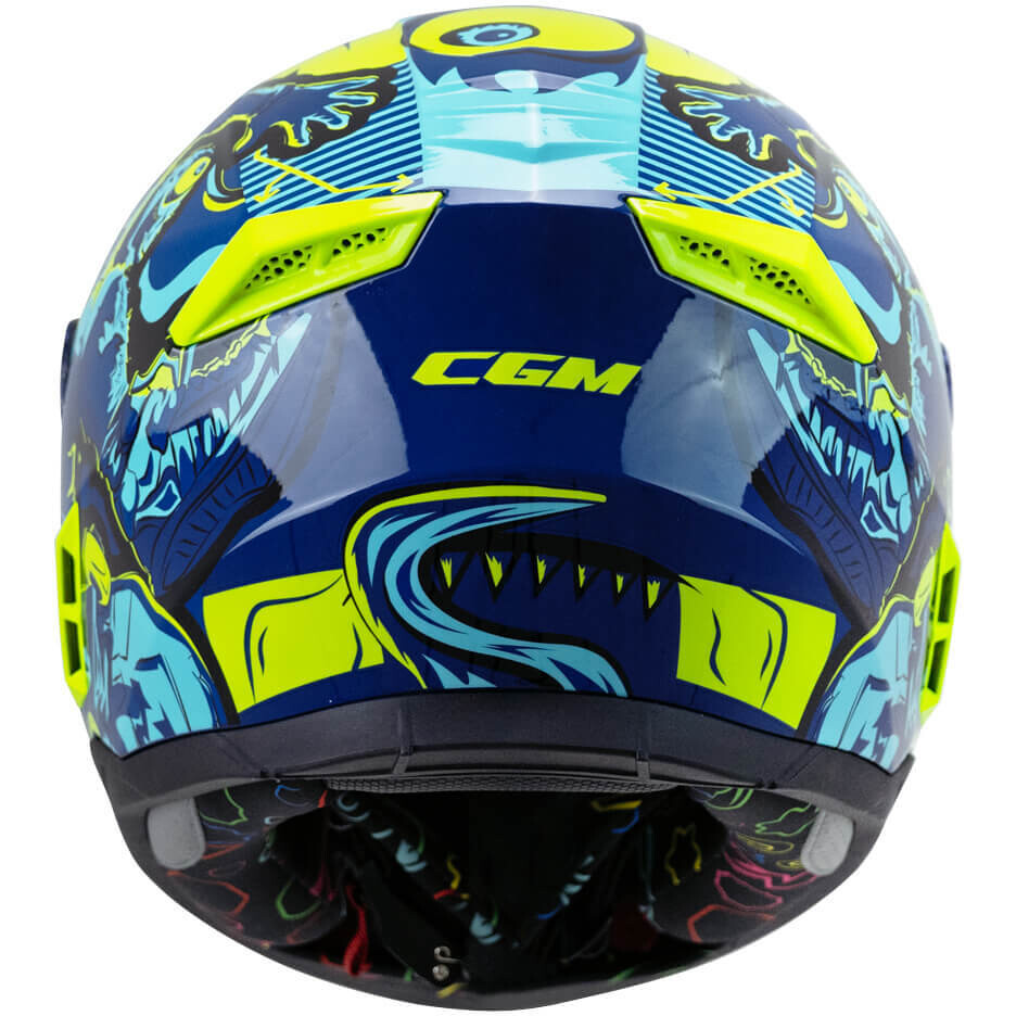Casque intégral de moto CGM 265X MICRO MONSTER pour enfants, bleu, jaune fluo