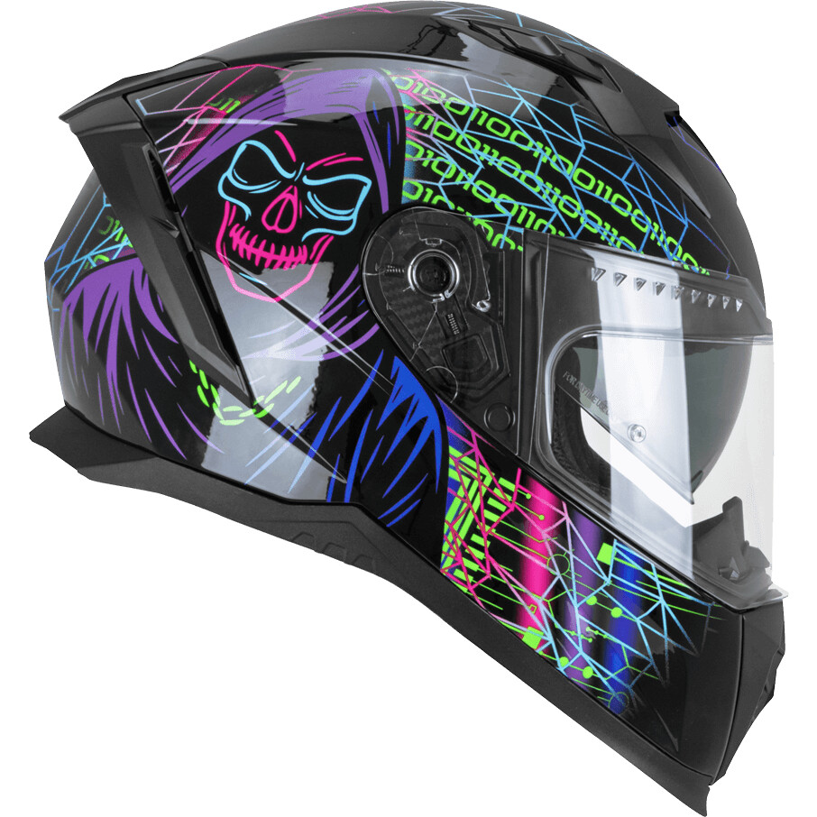 Casque intégral de moto CGM 311T BLAST TECH Noir Violet Vert fluorescent
