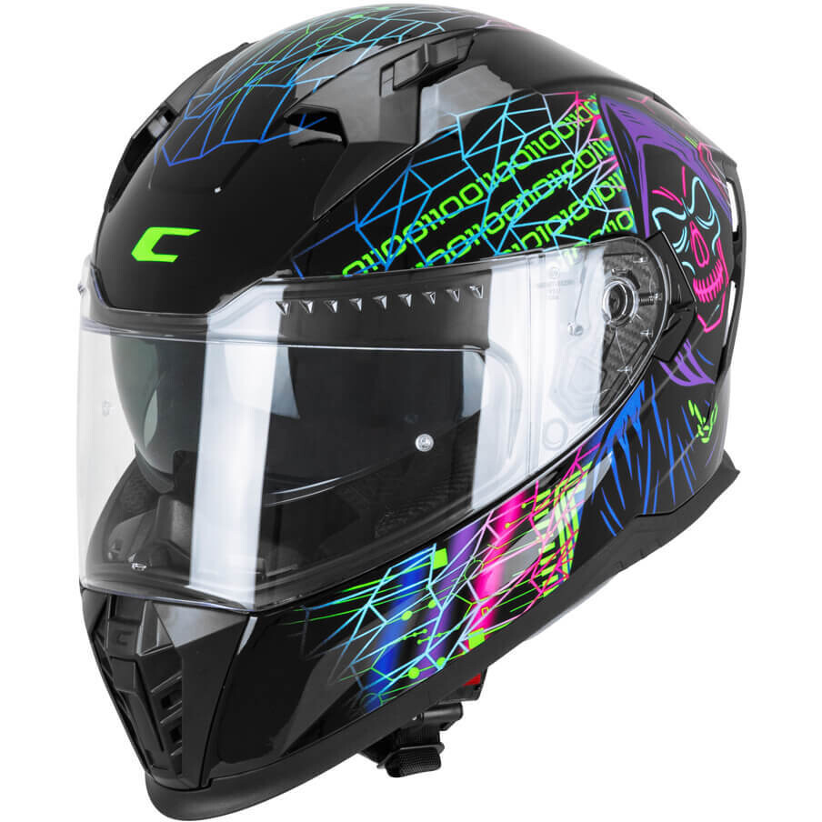 Casque intégral de moto CGM 311T BLAST TECH Noir Violet Vert fluorescent