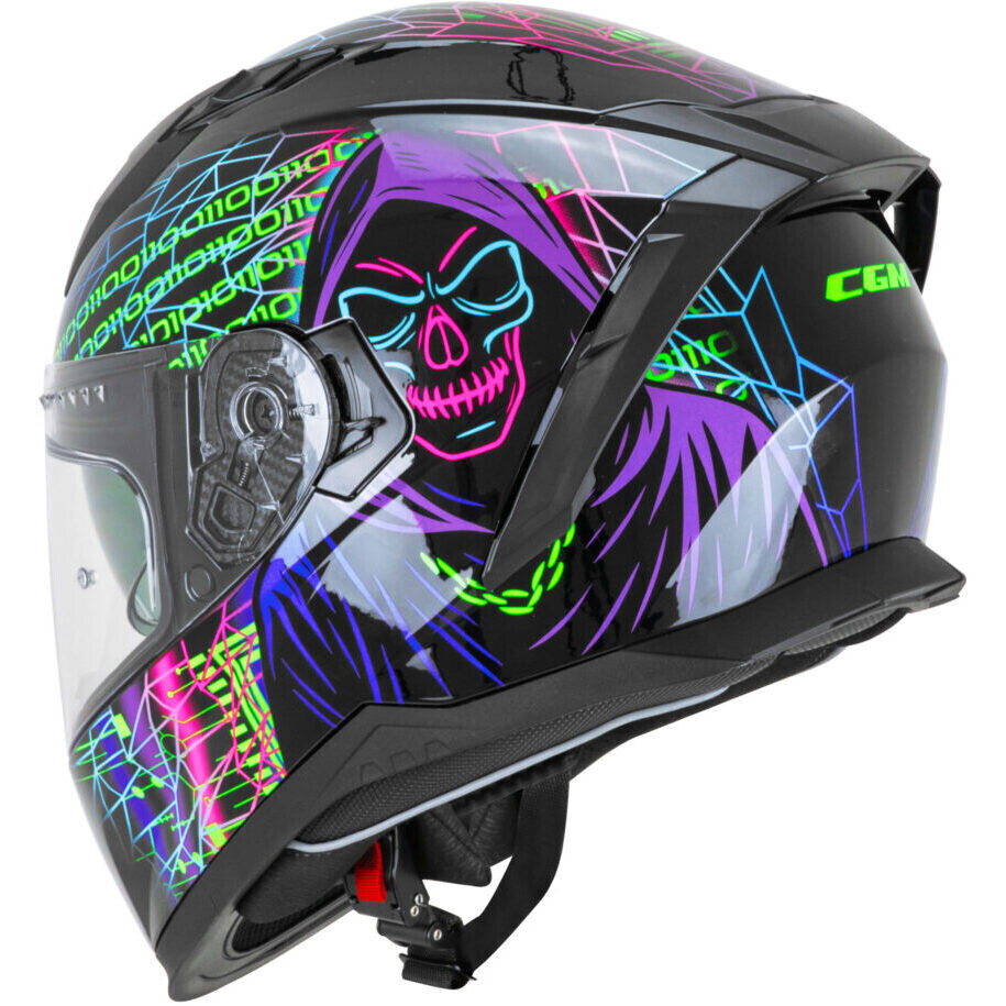 Casque intégral de moto CGM 311T BLAST TECH Noir Violet Vert fluorescent