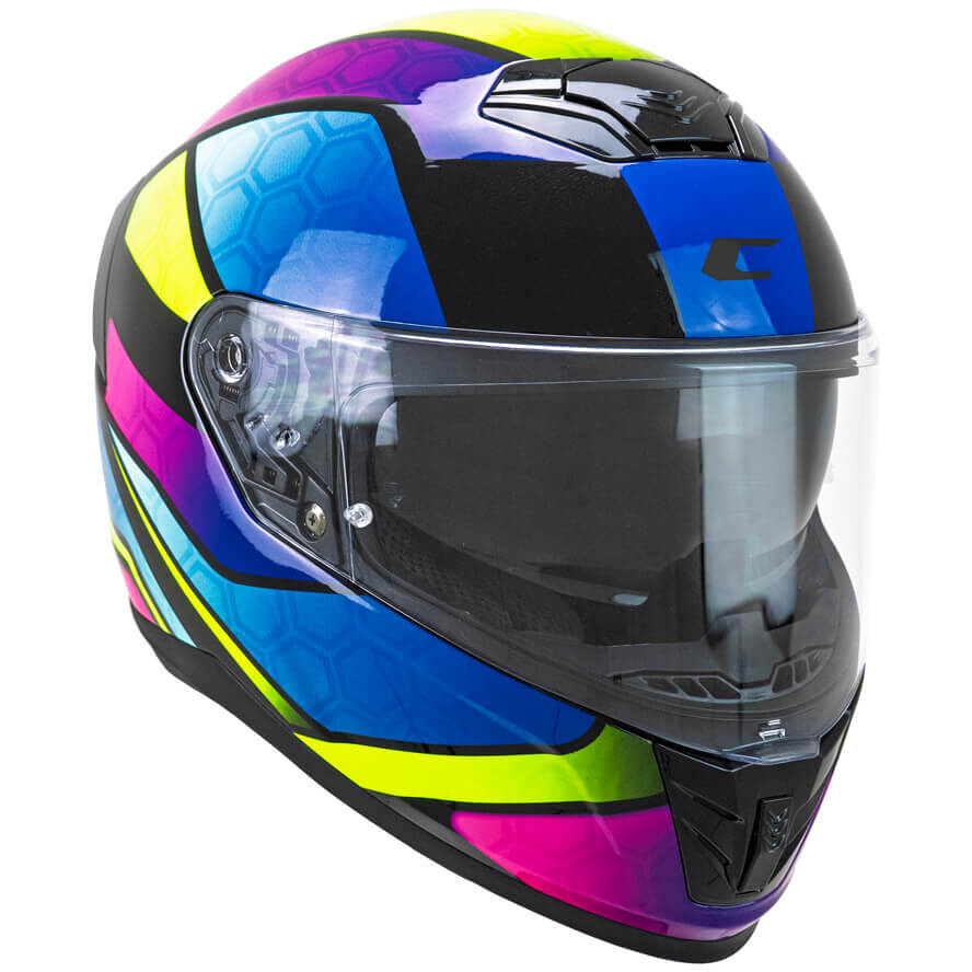 Casque intégral de moto CGM 361K AVENT FIBER NEON Rose Bleu clair Jaune fluorescent