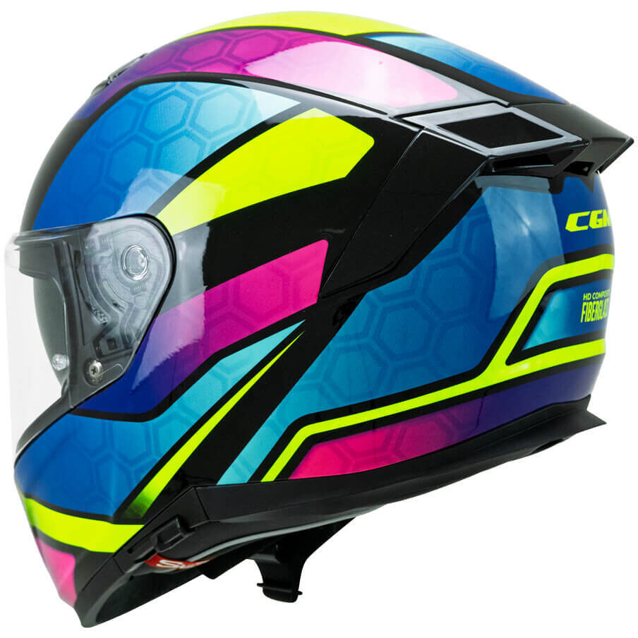Casque intégral de moto CGM 361K AVENT FIBER NEON Rose Bleu clair Jaune fluorescent