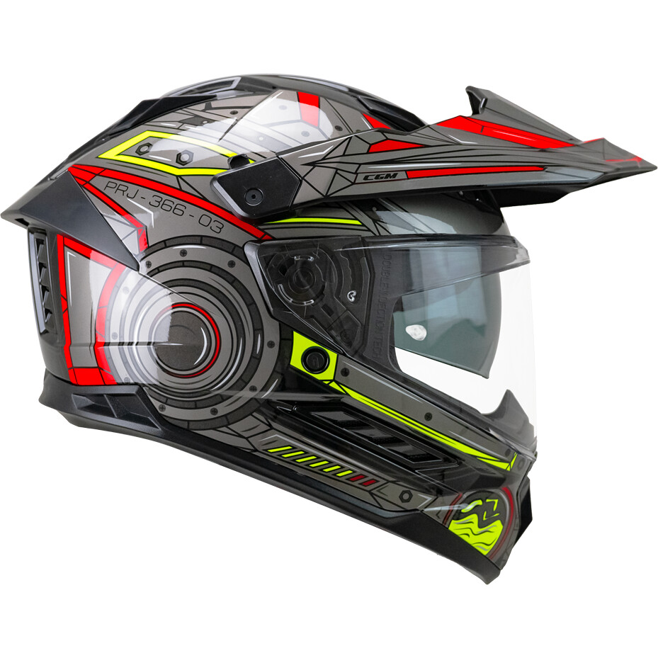 Casque intégral de moto CGM 366T DUAL TECH Noir Rouge Jaune fluorescent
