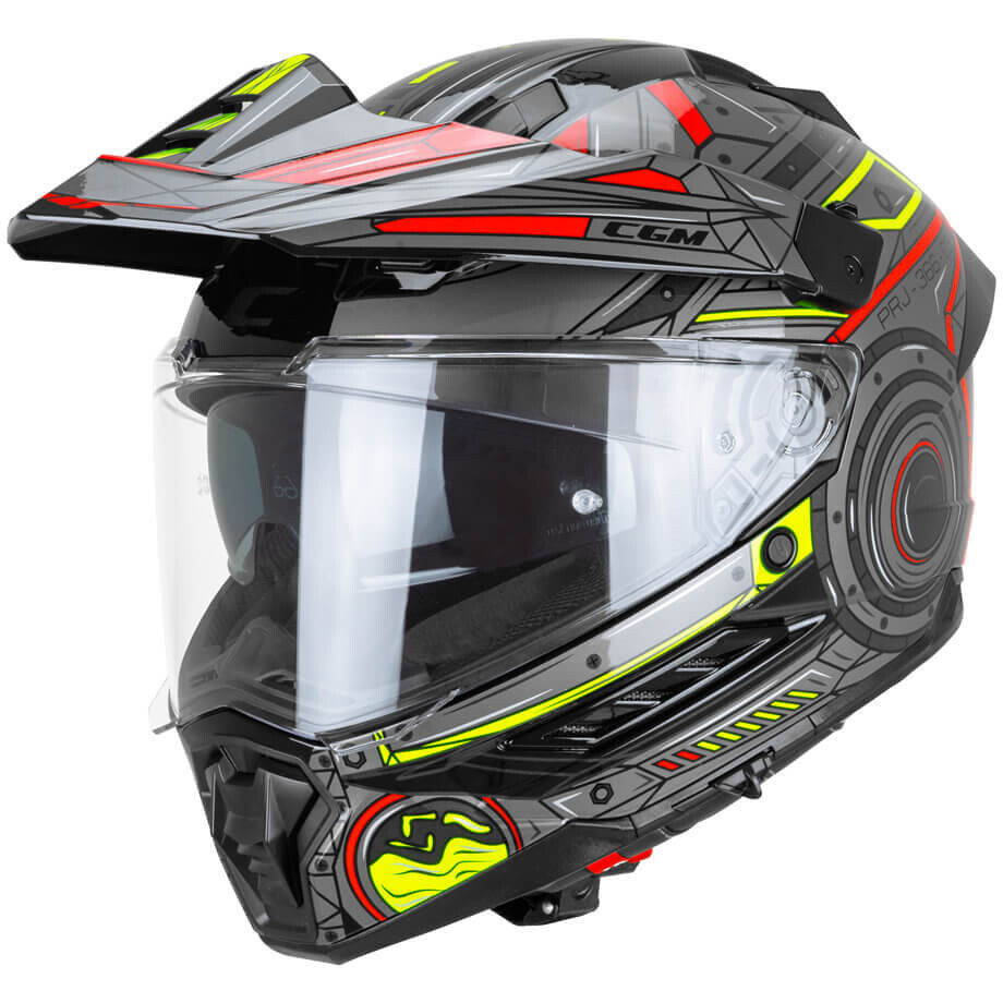 Casque intégral de moto CGM 366T DUAL TECH Noir Rouge Jaune fluorescent