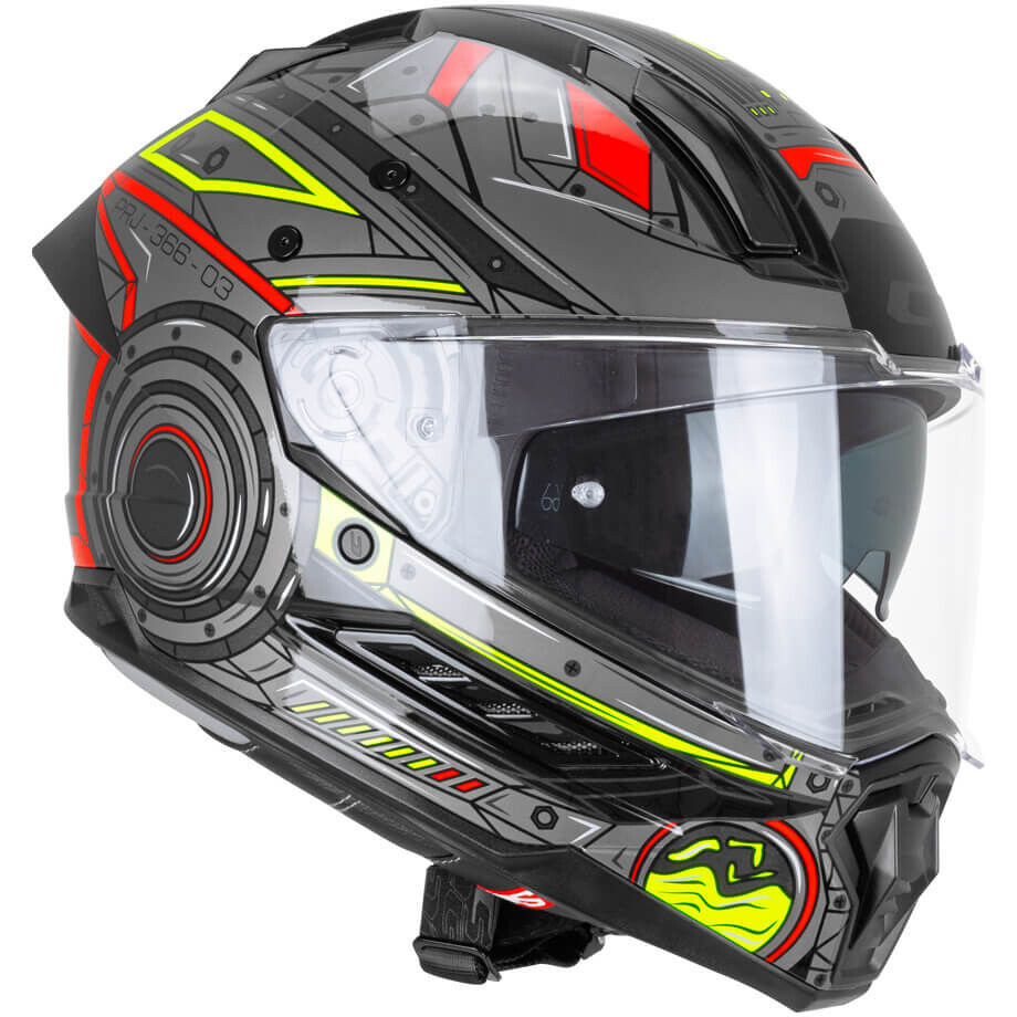 Casque intégral de moto CGM 366T DUAL TECH Noir Rouge Jaune fluorescent