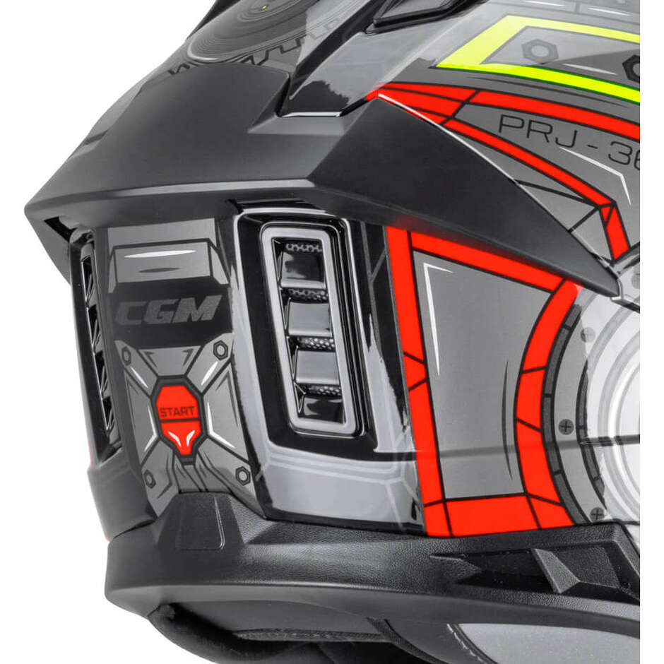 Casque intégral de moto CGM 366T DUAL TECH Noir Rouge Jaune fluorescent