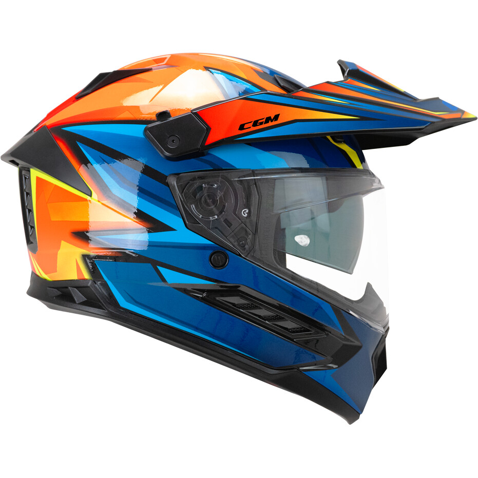 Casque intégral de moto CGM 366X DUAL BEAT Bleu Orange Jaune fluo